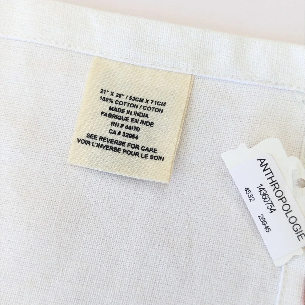 2010 Anthropologie Dish Towel Applique Teapot Tea Cups Floral Fabric INDIA New